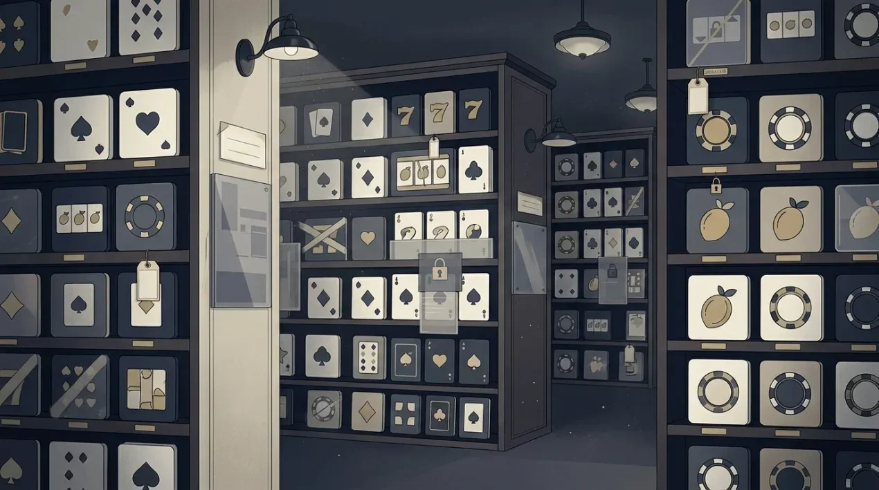 Abstract historical casino game library with unavailable status